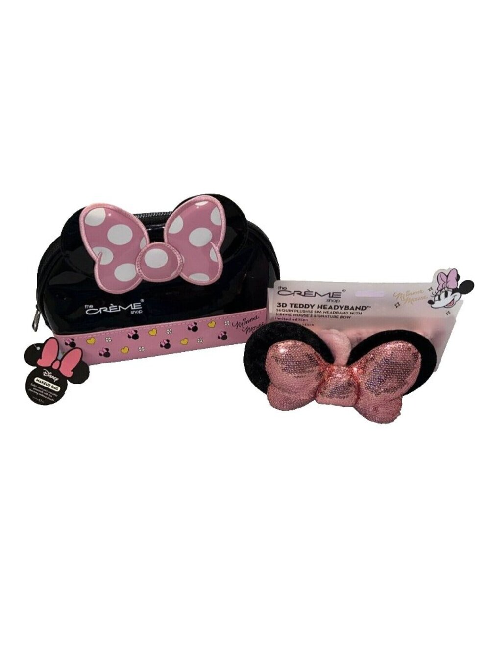 MINNIE MOUSE Make Bag Cosmetic & 3D Teddy Headyband Disney The Creme Shop NWT